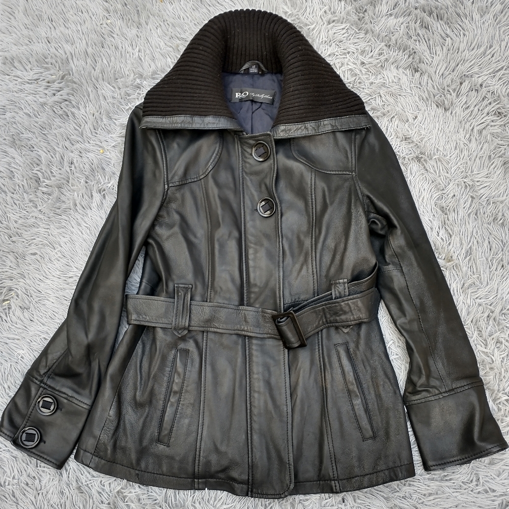 R&O Reilly Olmes 100% Genuine Leather Belted  Jacket